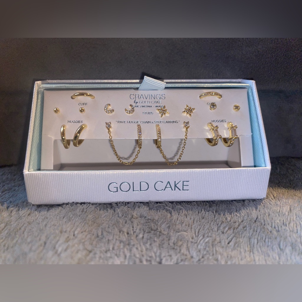 Bnib Cravings By Gold Cake Brass W/Gold Plated 9-Pair Gold-Tone Earring Set